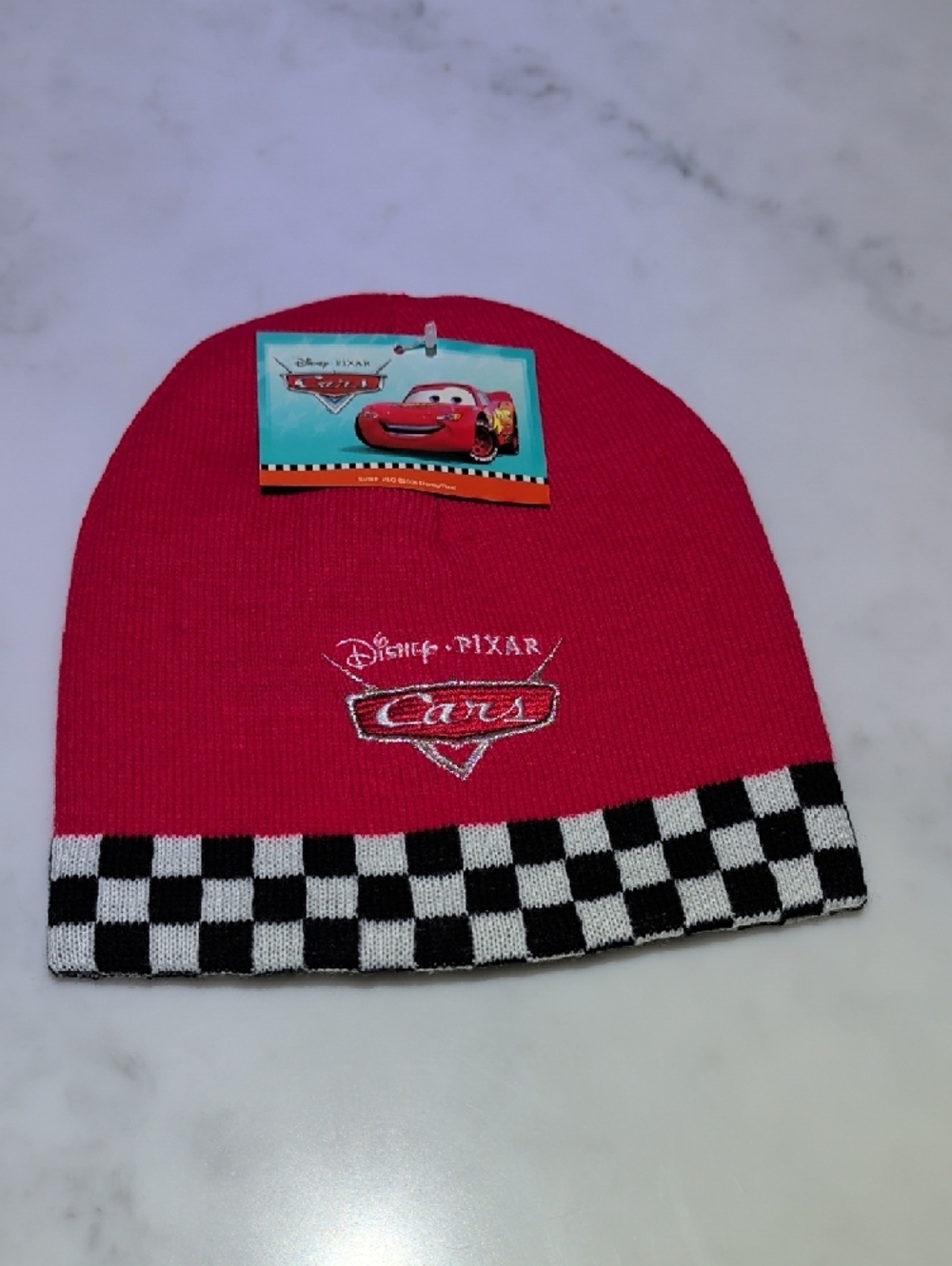 Disney Cars Hat / Kids Beanie Hat - Red with Checkered Cuff